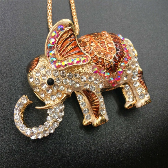 Rhinestone & Enamel Elephant Pendant NWT - Picture 3 of 4